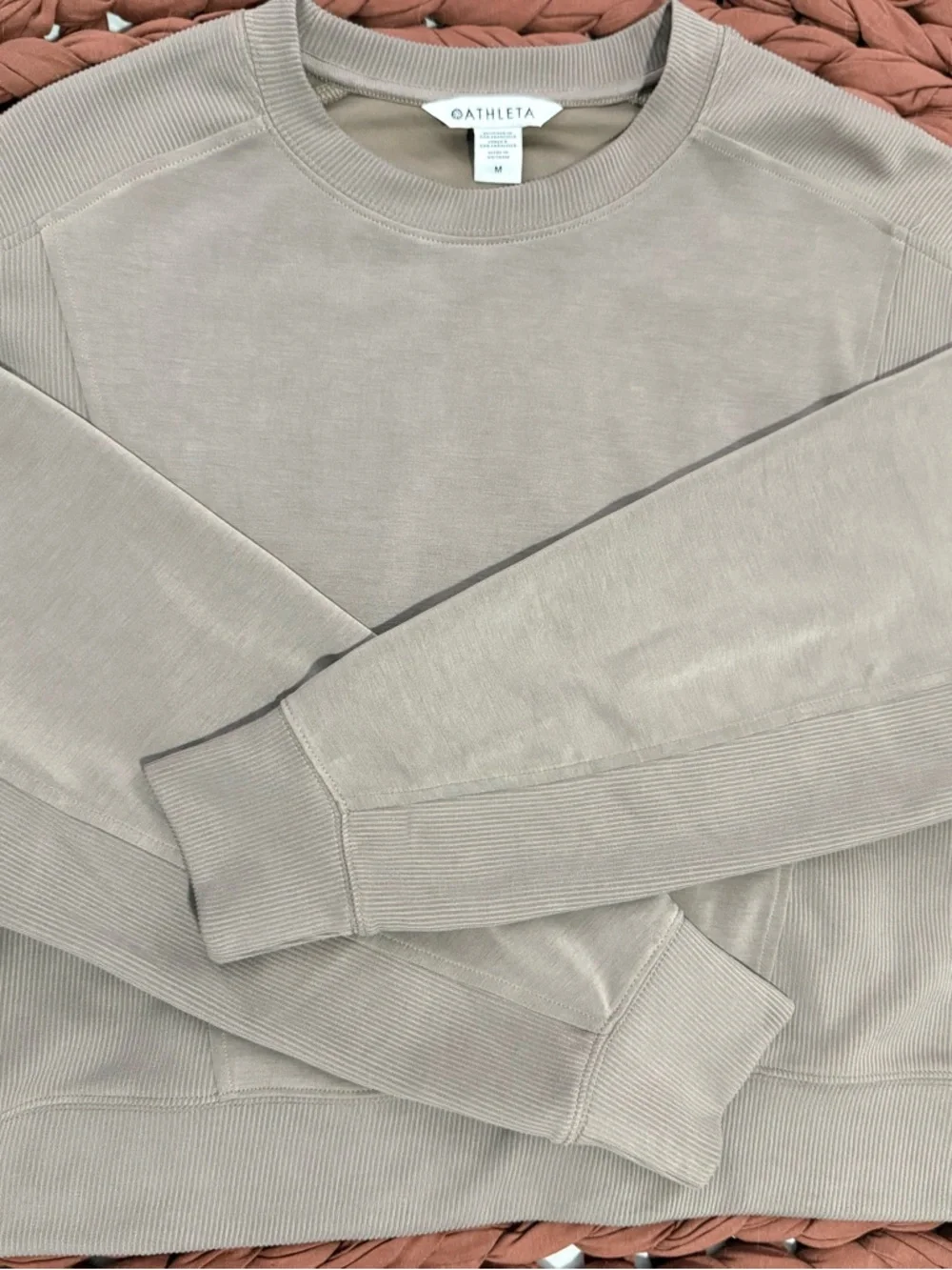 Athleta Seasoft Rib Crewneck Sweatshirt (medium) Pyrite nude/tan - Picture 5 of 7